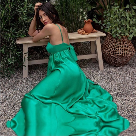 Fame and Partners Maxi Green Silk Pleated Dress m83 - Picture 10 of 11